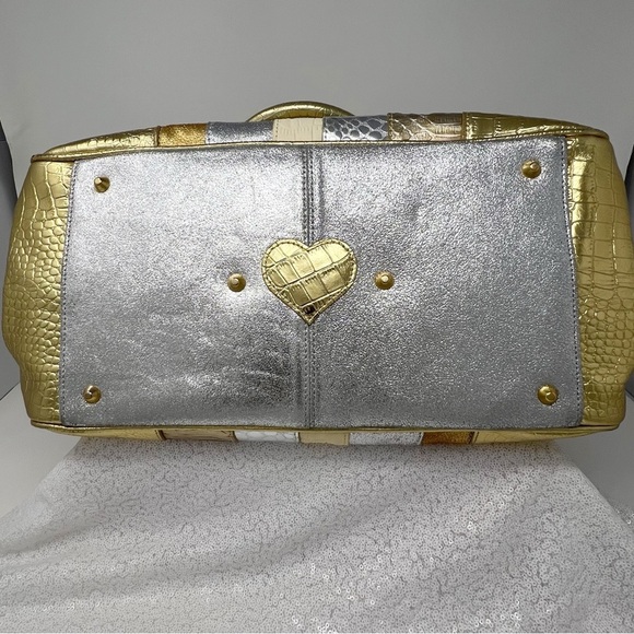 BEVERLY FELDMAN Shoulder Bag Satchel Gold / Silver Leather handbag - Picture 12 of 16